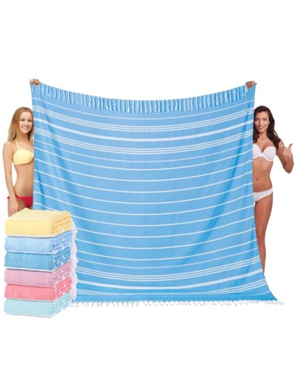 Oversized Turkish Beach Towel Blanket Sky Blue 85x75 Cotton Quick Dry Sand Free